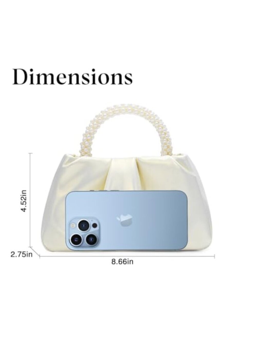 Evening Bags Pearl Clutch Purse Soft Leather Ruched Crossbody Handbag Wedding - Picture 2 of 6